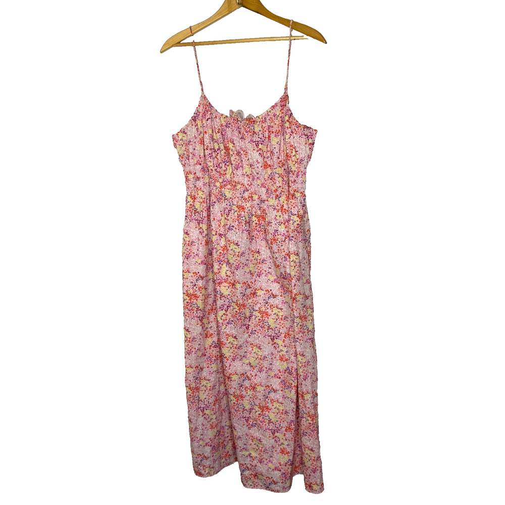 Women's XL H&M 100% Cotton Pink Floral Keyhole Strappy Maxi Dress Summer